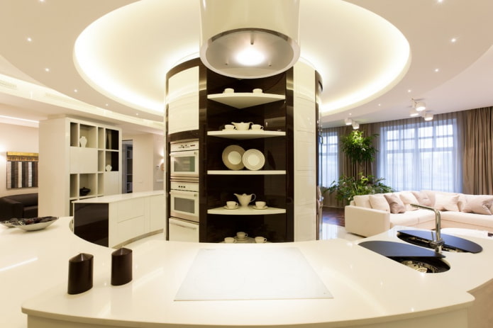 illuminazione a zone all'interno della cucina-soggiorno