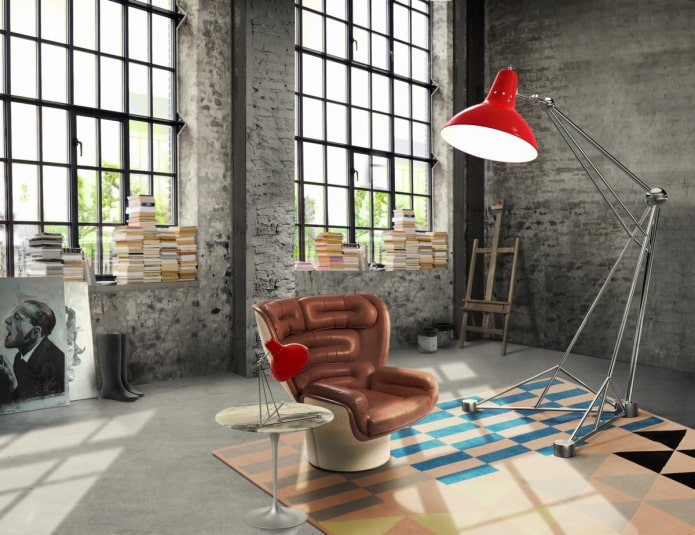Lampada da terra in un interno in stile loft