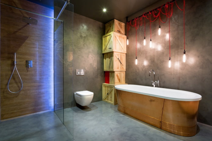 illuminazione dell'interno del bagno in stile loft