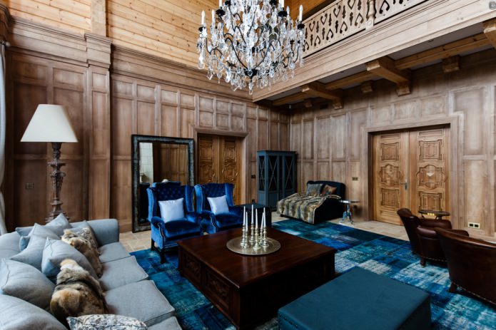 soggiorno con boiserie in legno