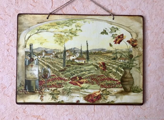 pannello da cucina in tecnica decoupage