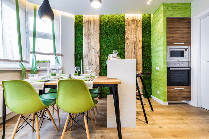 pannello all'interno della cucina in stile ecologico 