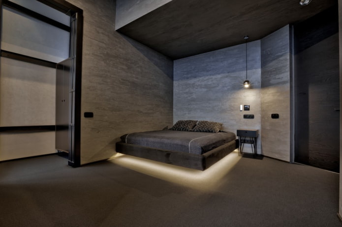 letto con illuminazione ed effetto sospeso