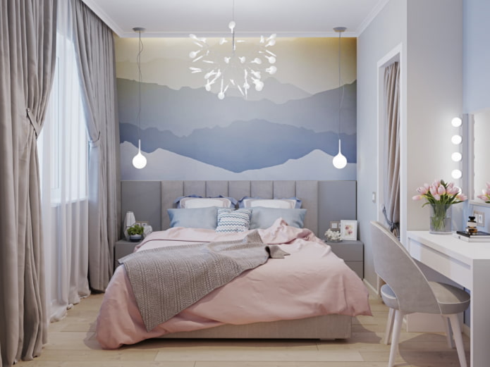 design della camera da letto nei toni pastello