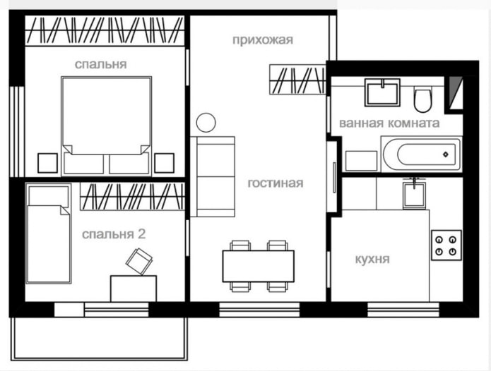 riqualificazione di un appartamento di due stanze a Khrushchevka