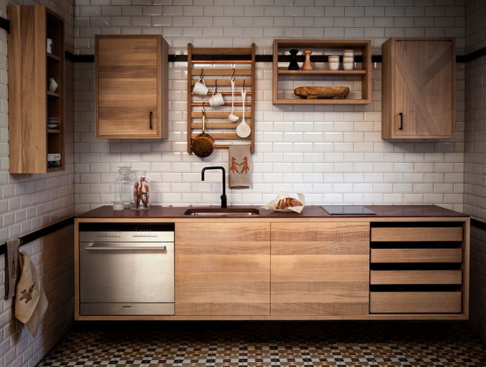 Cucina in stile legno a fila singola