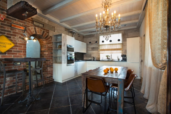 piastrelle per pavimenti in cucina in stile loft