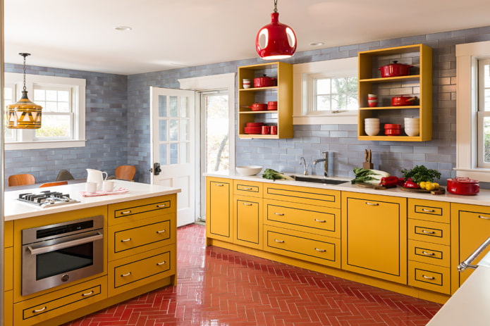 piastrelle rosse per pavimenti in cucina