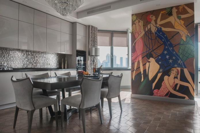 piastrelle per pavimenti a forma di diamante nell'interno della cucina