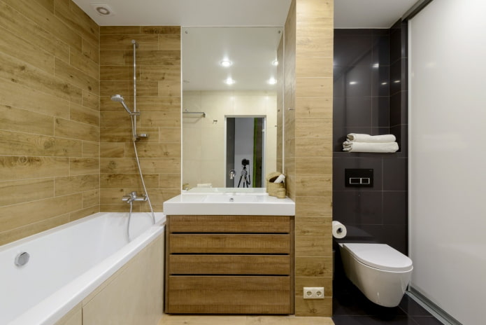 piastrelle effetto legno nell'arredamento del bagno