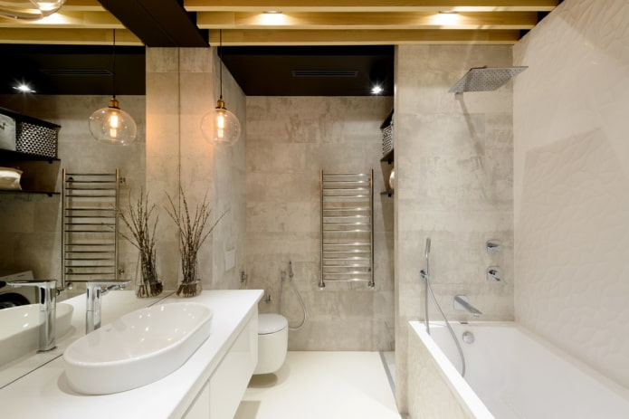 piastrelle sotto il cemento all'interno del bagno