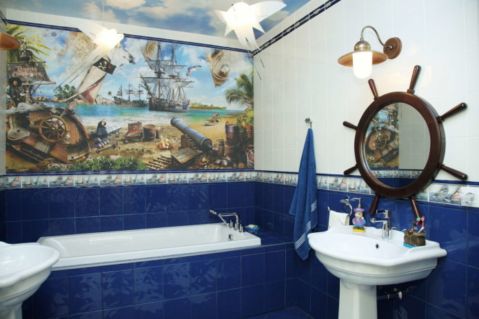 piastrelle per l'interno del bagno in stile marino