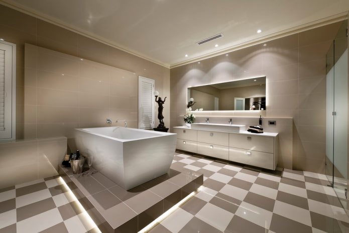 illuminazione a pavimento nell'interno del bagno