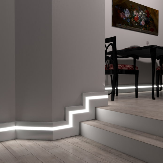 illuminazione da pavimento con striscia LED per interni