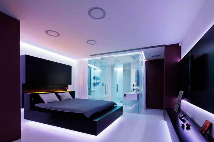 illuminazione da pavimento all'interno della camera da letto