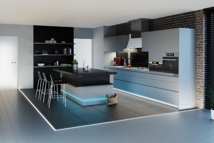 illuminazione del pavimento nell'interno della cucina