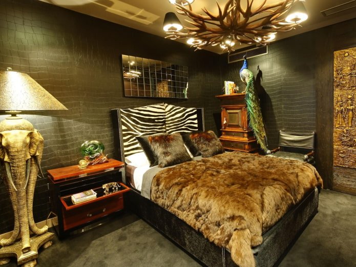 letto con copriletto di pelliccia all'interno