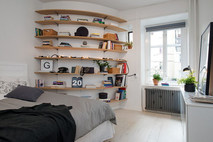 scaffali a muro per interni in stile scandinavo