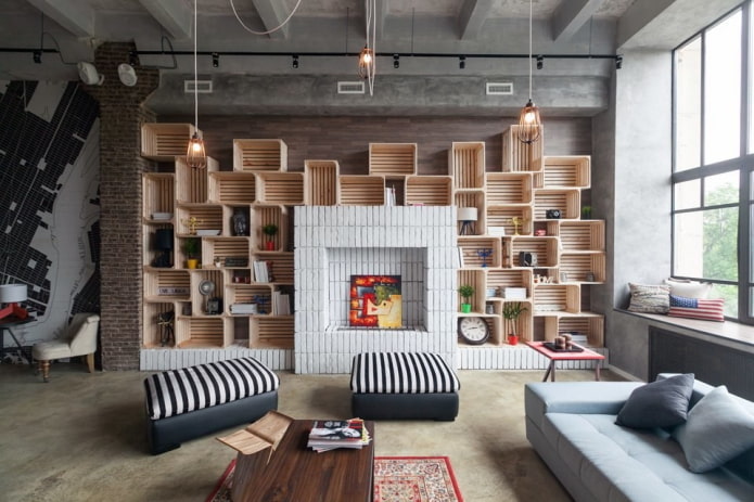 design degli scaffali a muro negli interni