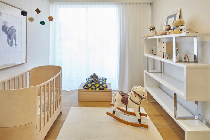scaffali da pavimento all'interno di una cameretta per bambini
