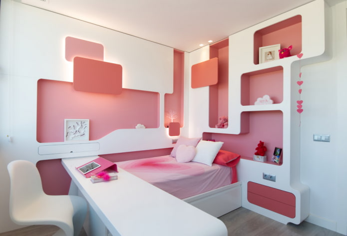 scaffali in cartongesso all'interno di una cameretta per bambini