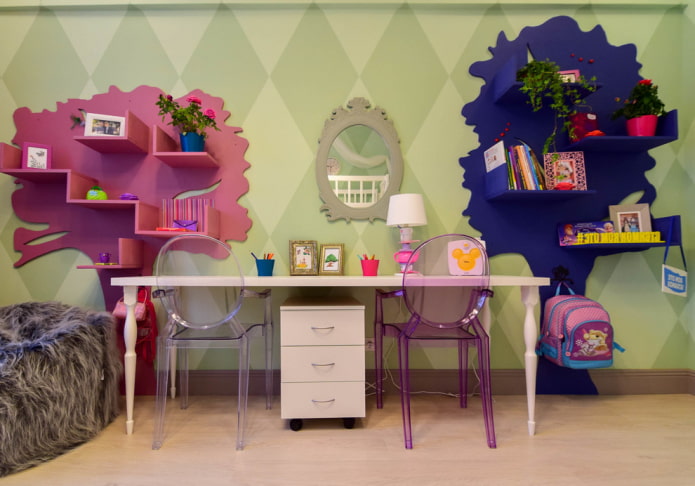 design degli scaffali all'interno di una cameretta per bambini
