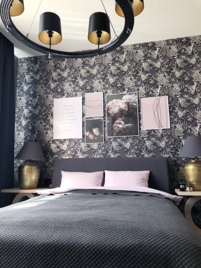 elegante camera da letto grigia e rosa
