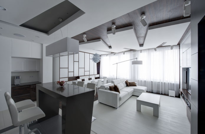 soffitto in cartongesso decorato a forma di forme geometriche non standard