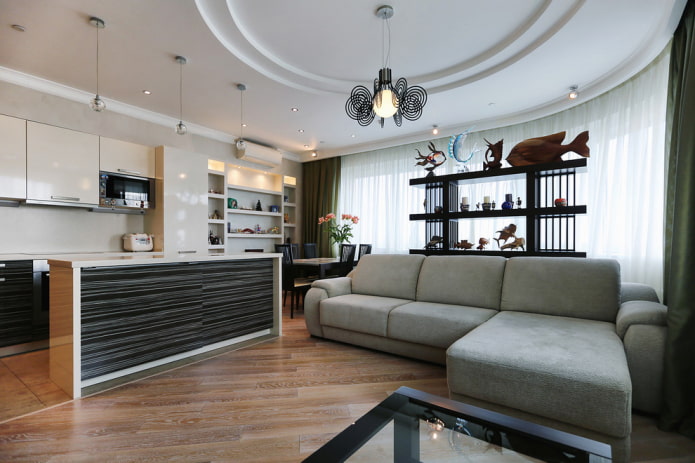 soffitto in cartongesso decorato a forma di cerchi divergenti