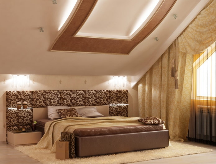 struttura del soffitto a riccioli nella camera da letto mansardata