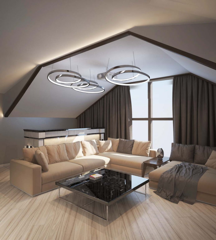 design del soffitto in mansarda in stile moderno