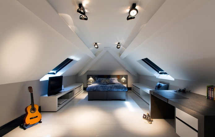 faretti sul soffitto della mansarda