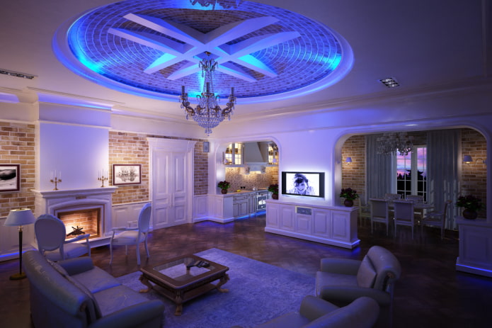 struttura del soffitto con illuminazione al neon
