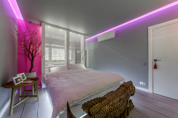 struttura del soffitto con illuminazione rosa