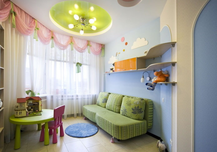 disegno del soffitto a forma di cerchi nella cameretta dei bambini