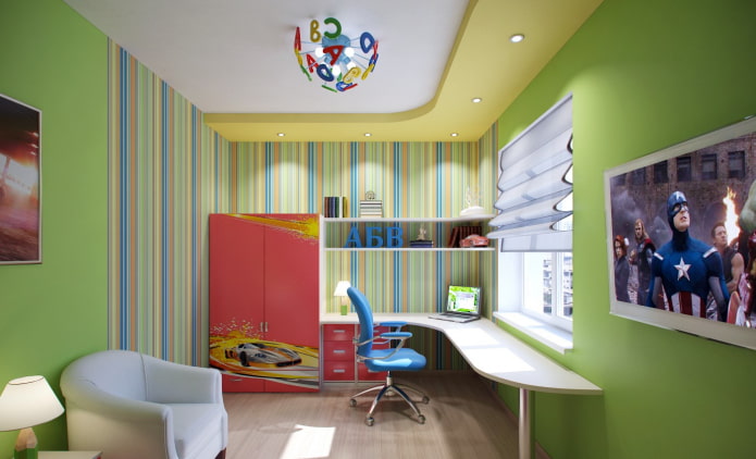 struttura del soffitto a due livelli nella stanza dei bambini