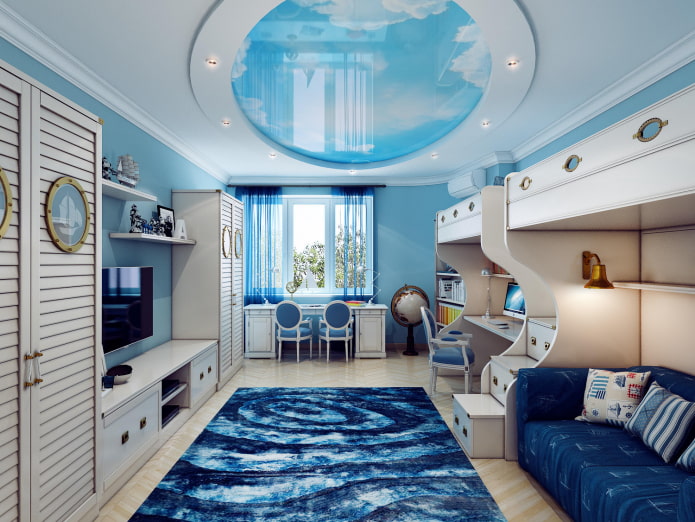 struttura del soffitto in una cameretta per bambini in stile nautico
