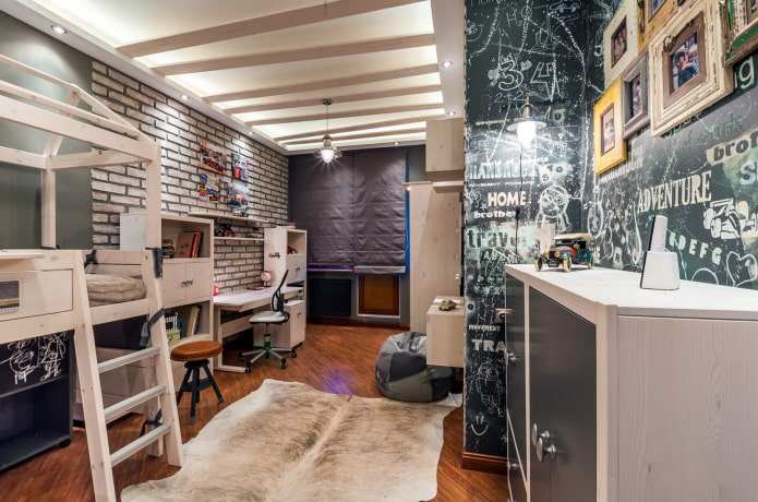 struttura del soffitto in una cameretta per bambini in stile loft