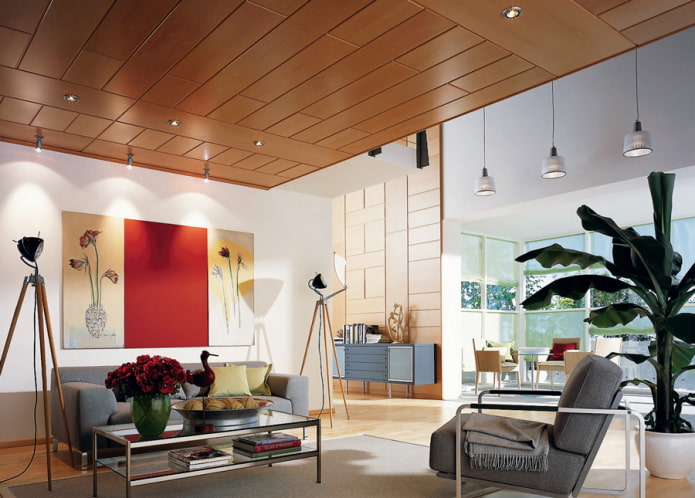 Pannelli per soffitto in PVC nel soggiorno