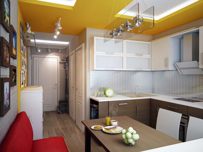 design del soffitto in un corridoio combinato con una cucina