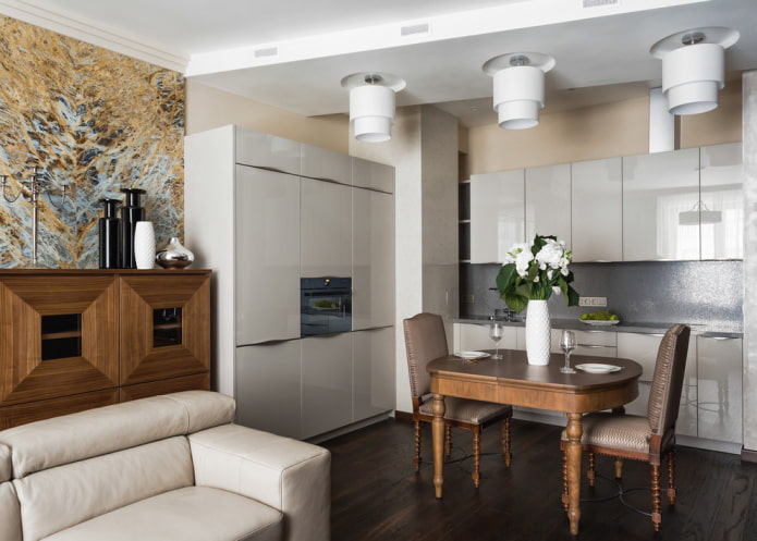 zonizzazione del soffitto all'interno della cucina-soggiorno