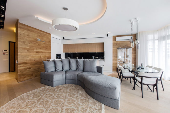 zonizzazione del soffitto all'interno della cucina-soggiorno