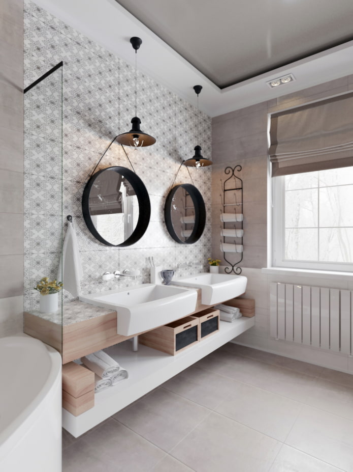 soffitto a due livelli nell'interno del bagno
