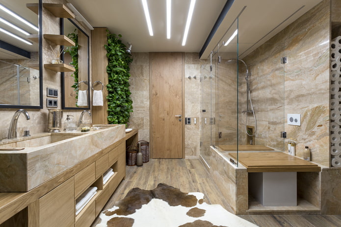 design del soffitto in un bagno in stile ecologico