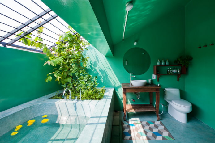 soffitto verde in bagno