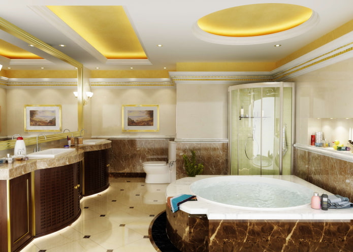 soffitto dorato all'interno del bagno
