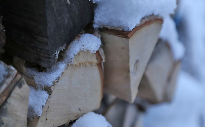 legna da ardere sotto la neve