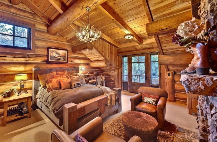 interno camera da letto in legno non trattato
