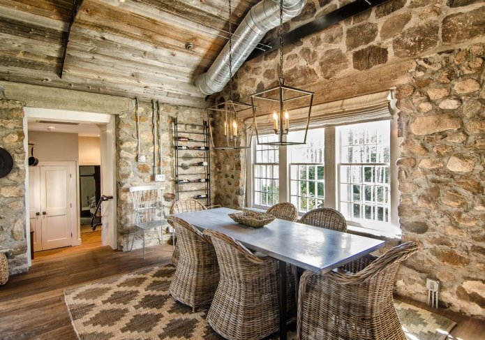 rivestimento in pietra per pareti in una casa in legno