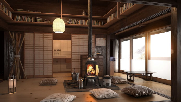 Interno giapponese di una casa in legno